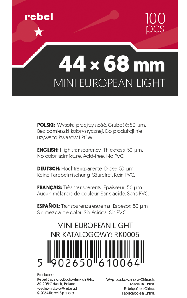 Koszulki na karty Rebel (44x68 mm) Ara Light, 100 sztuk - obrazek 3