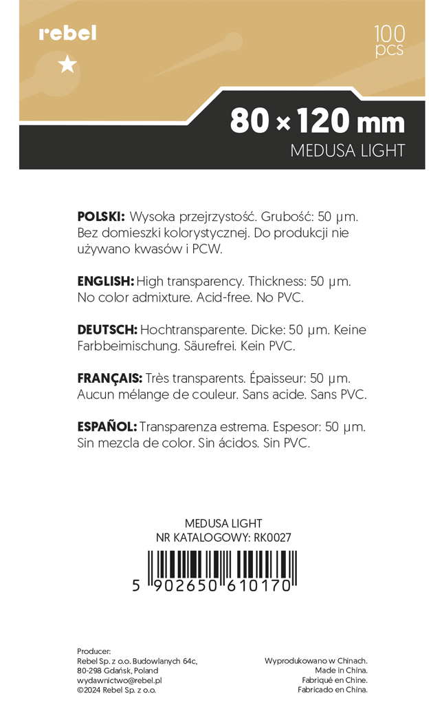 Koszulki na karty Rebel (80x120 mm) Libra Light, 100 sztuk - obrazek 3