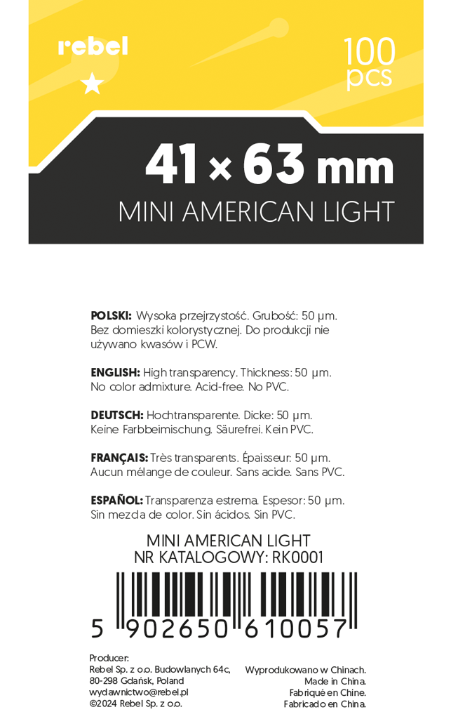 Koszulki na karty Rebel (41x63 mm) Lyra Light, 100 sztuk - obrazek 3