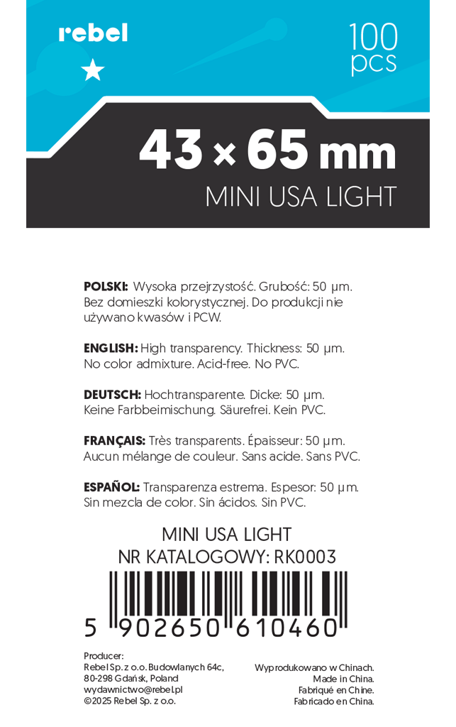 Koszulki na karty Rebel (43x65 mm) Crux Light, 100 sztuk - obrazek 3